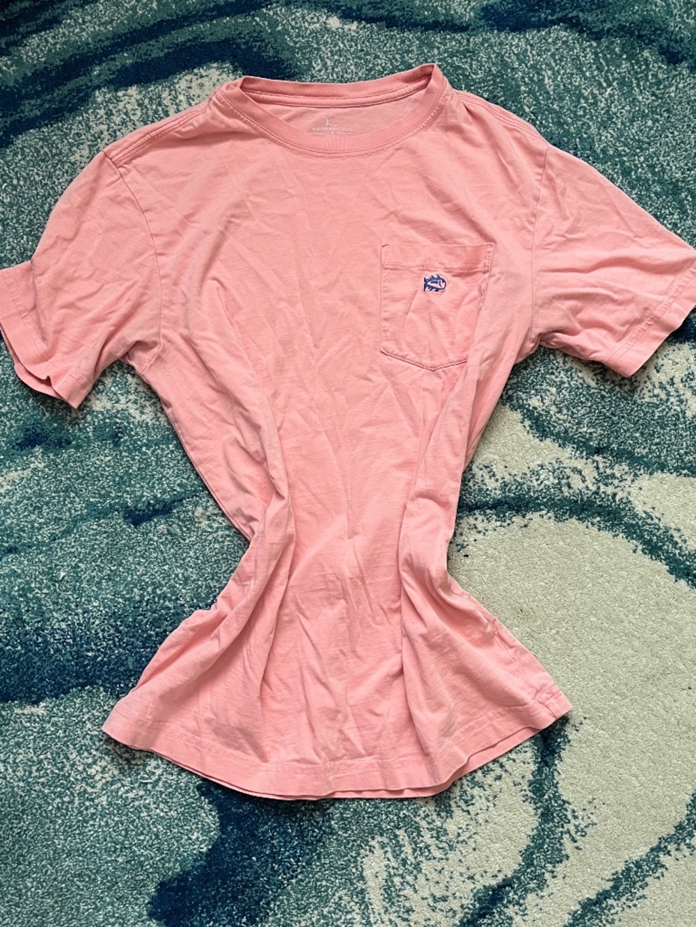Southern Tide Pocket T-Shirt Women S salmon preppy embroidered Logo 100% Cotton